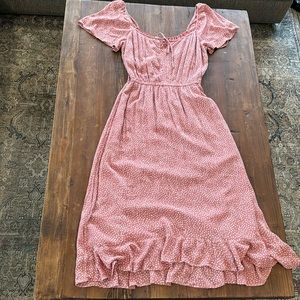 Abercrombie Tie Front short sleeve Midi dress, NWT size medium pink with dots